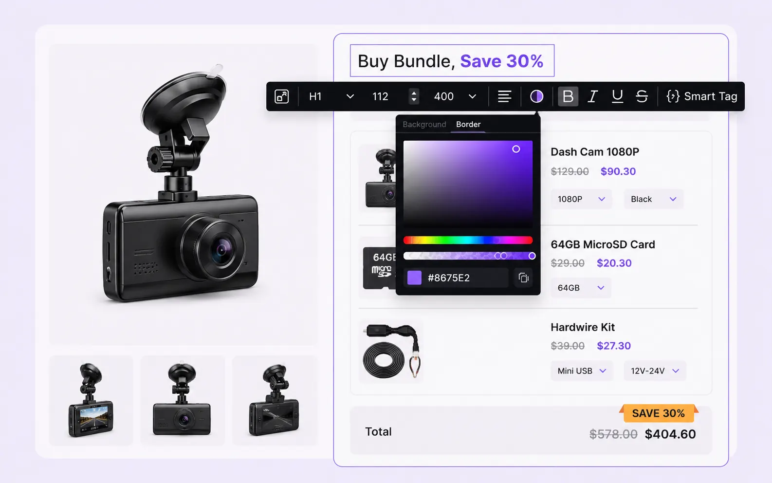 Customizing bundle preview design with color picker