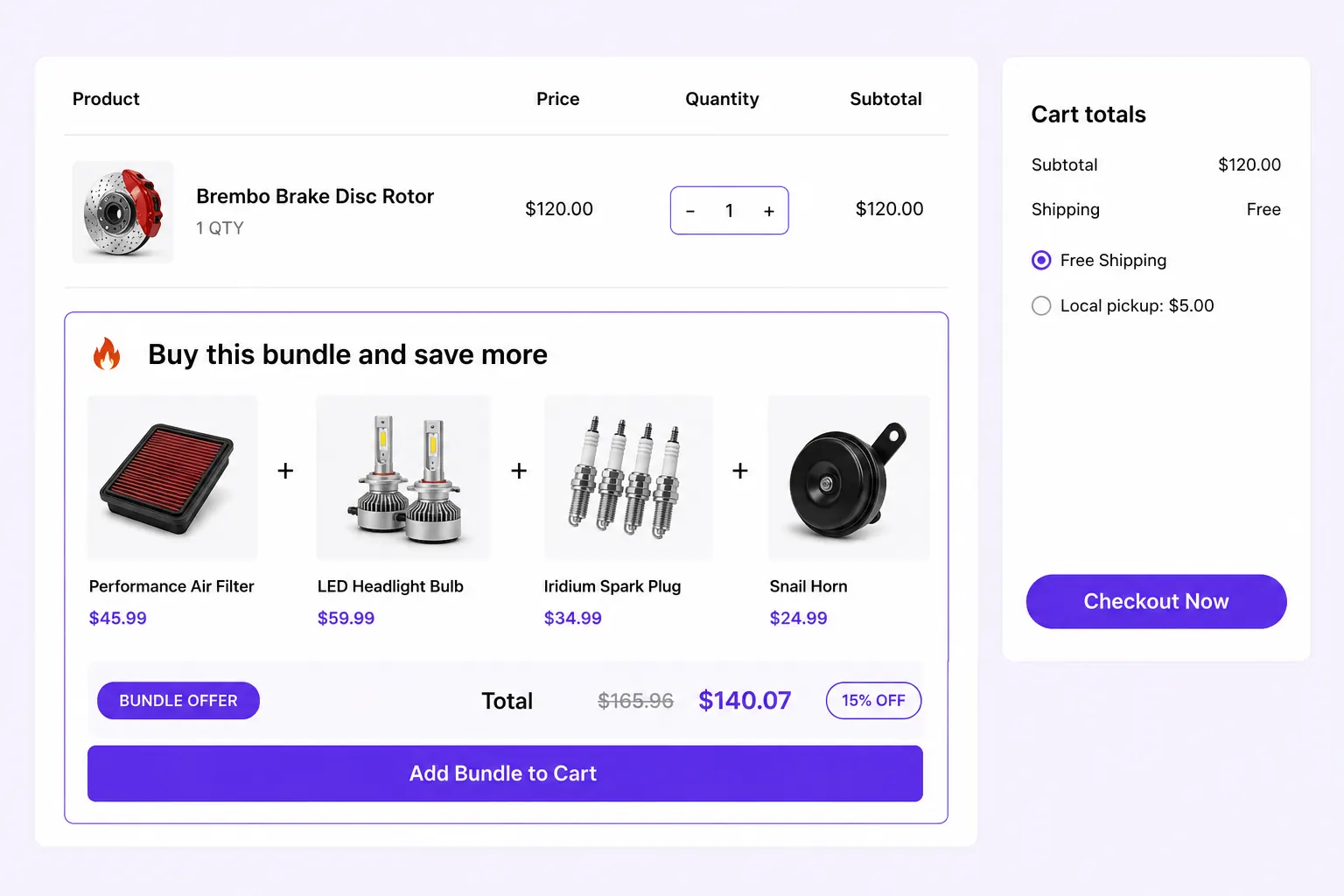 Cart page bundle preview