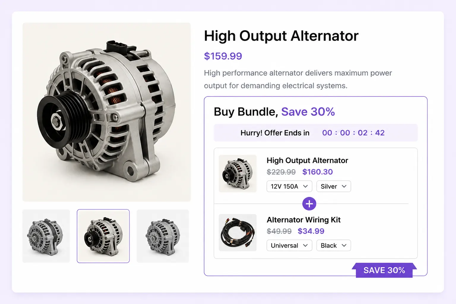 In-page bundle discount embedded on a product page