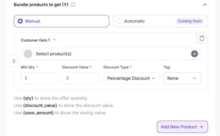 Bundle products to get (Y) configuration with customer gets rows