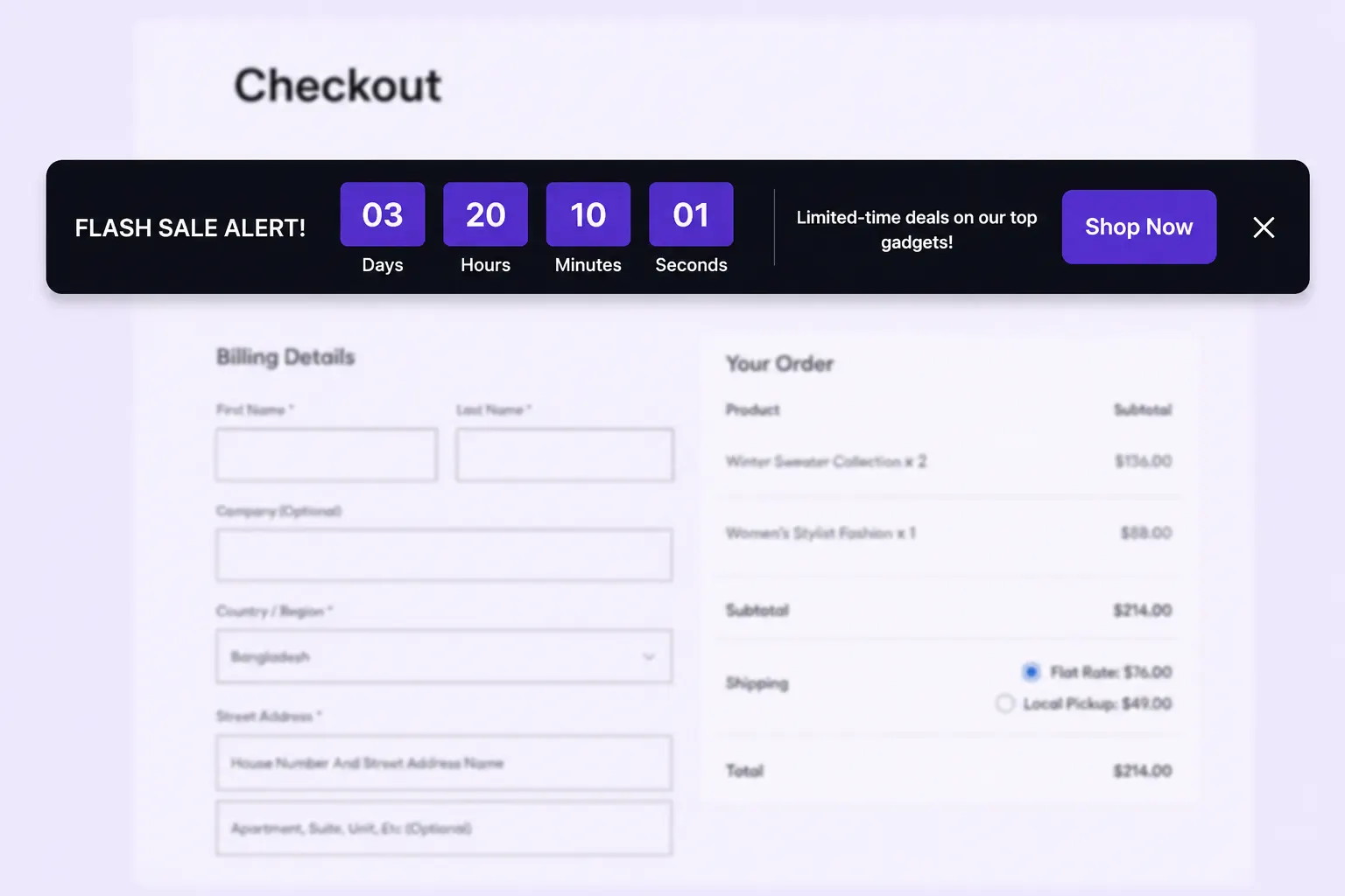 Countdown timer across the entire site