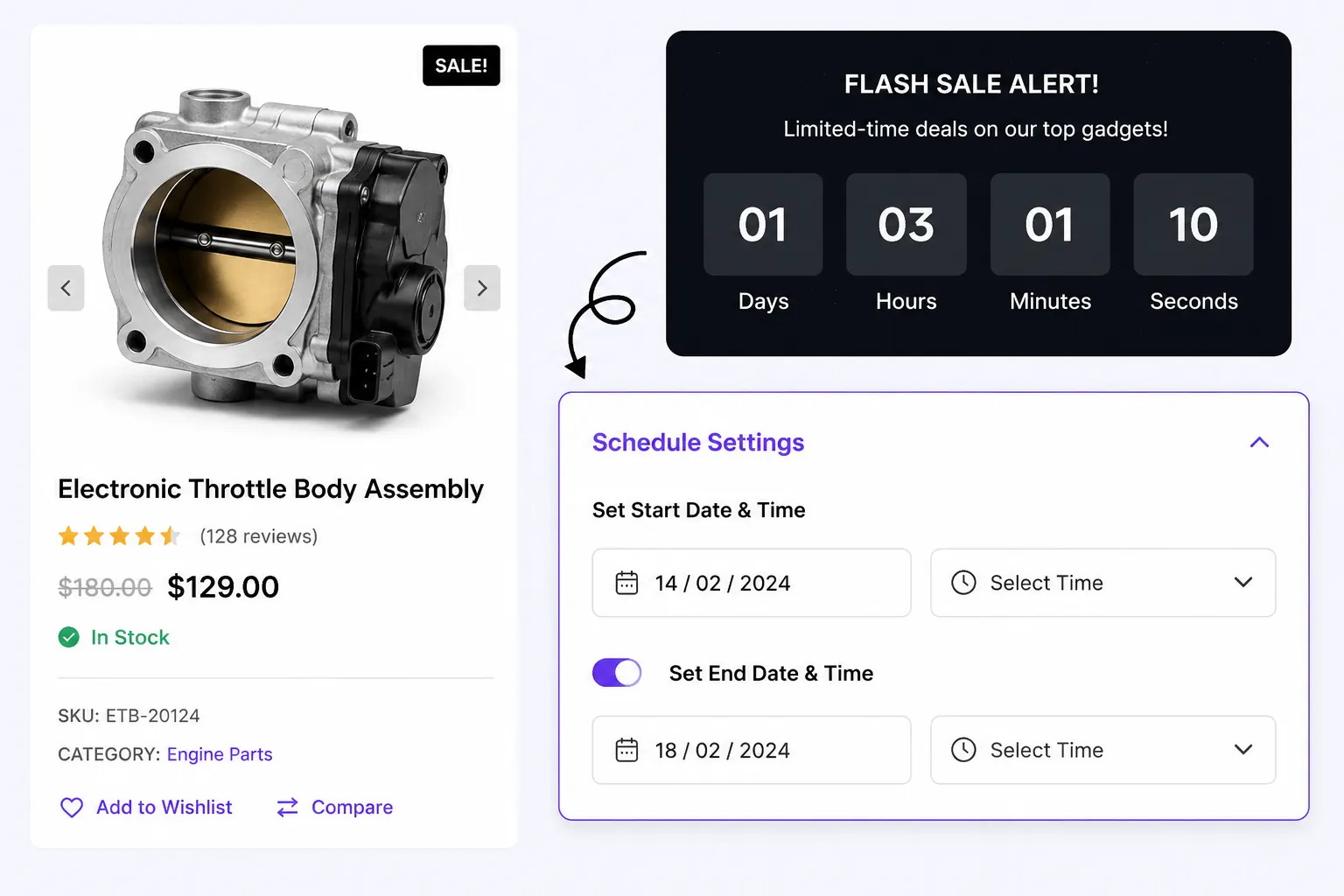 Schedule settings for countdown timers