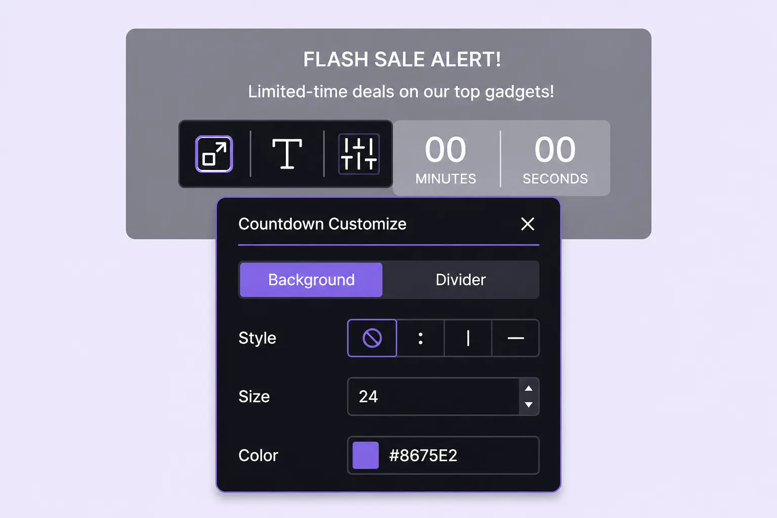 Countdown timer design customization