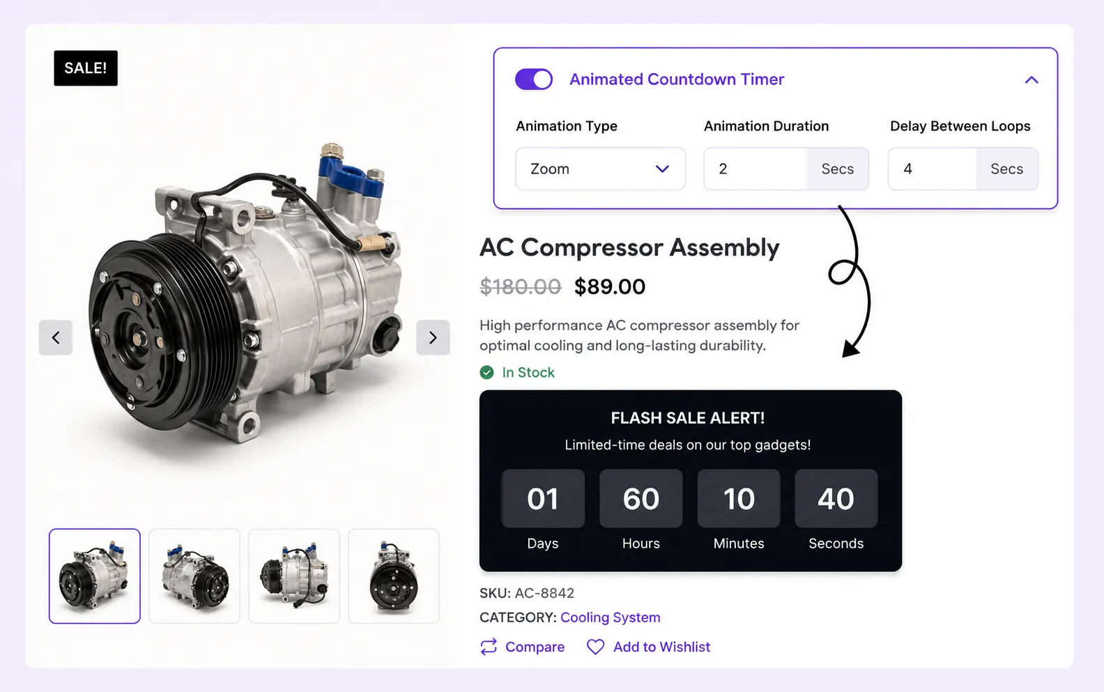 Animated countdown timer settings