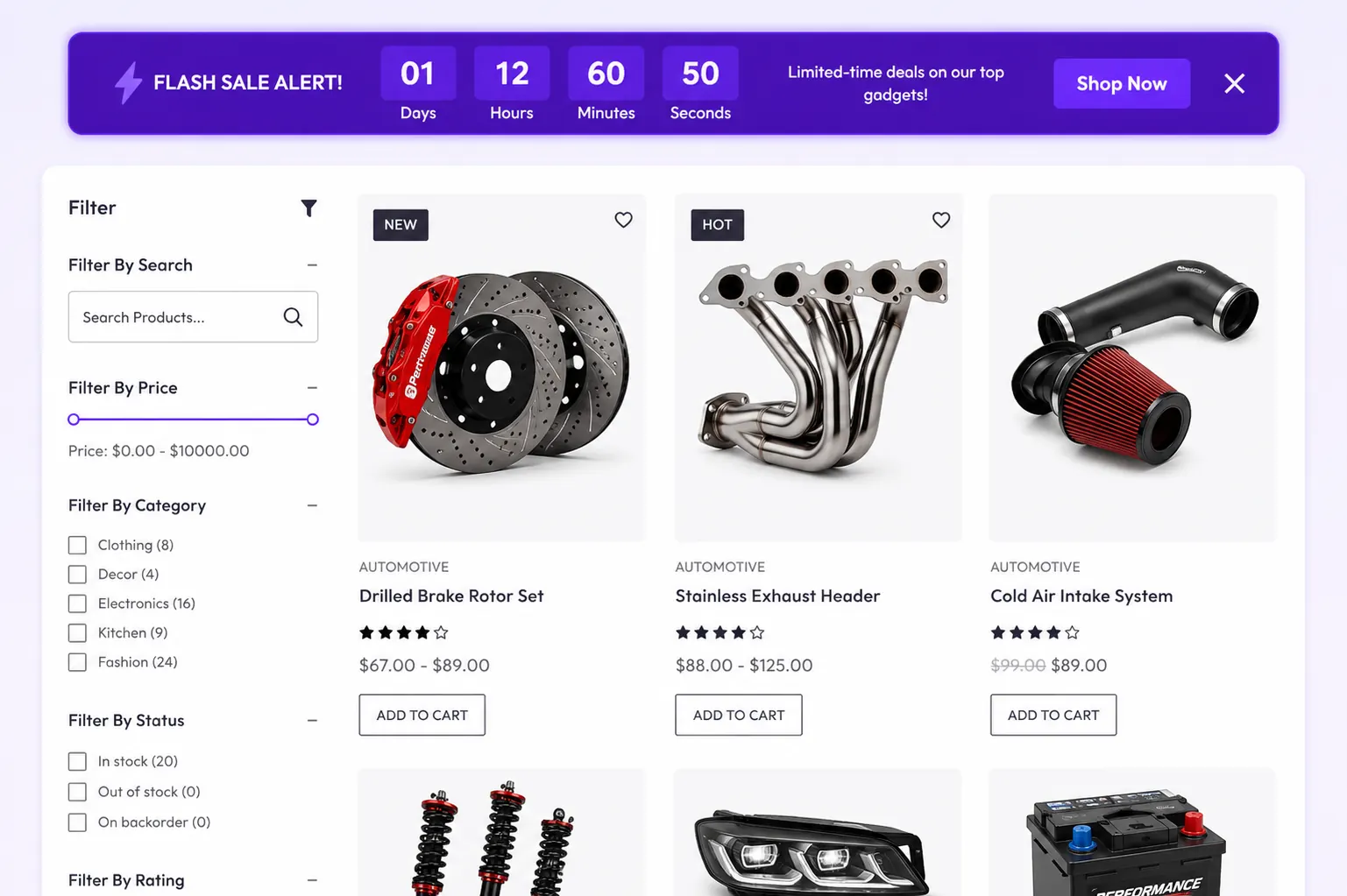 Countdown timer on shop page