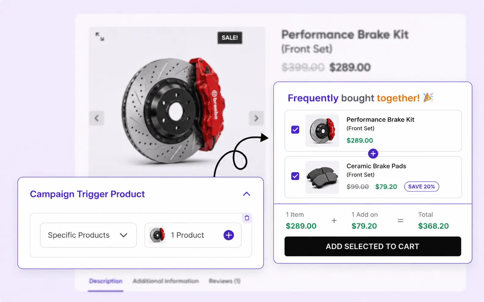 Campaign trigger product configuration on a product page