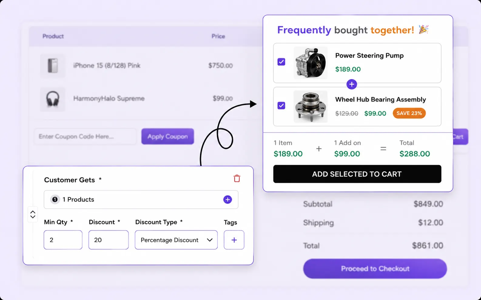 Discount type selector applying percentage discount on FBT bundle