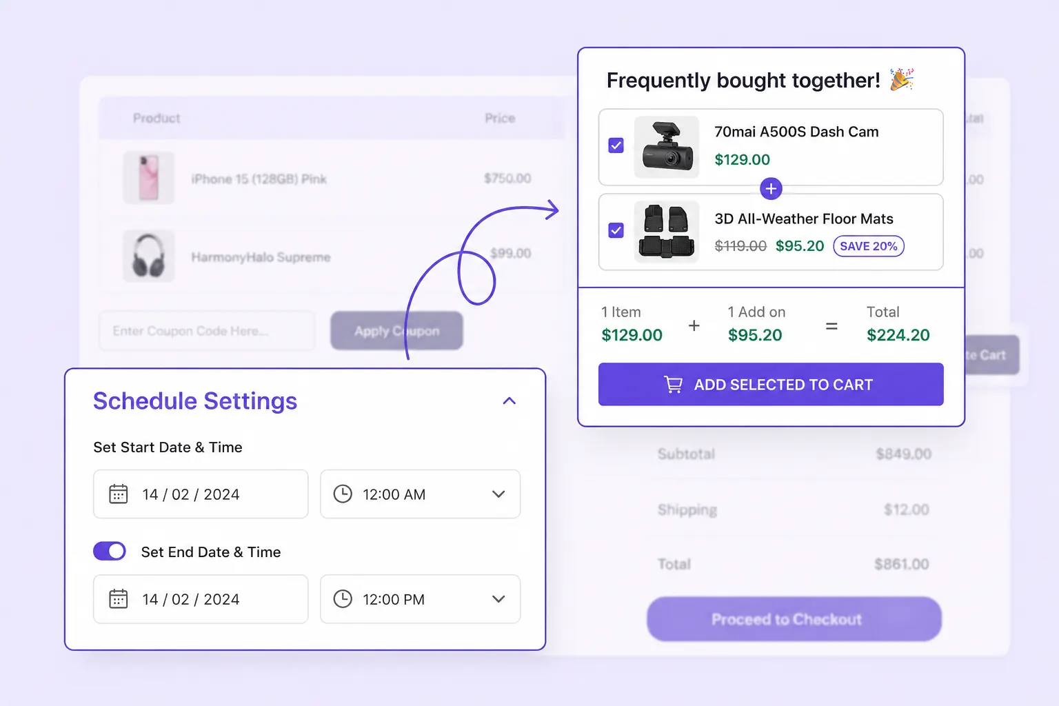 Schedule settings with start and end date pickers for FBT campaign
