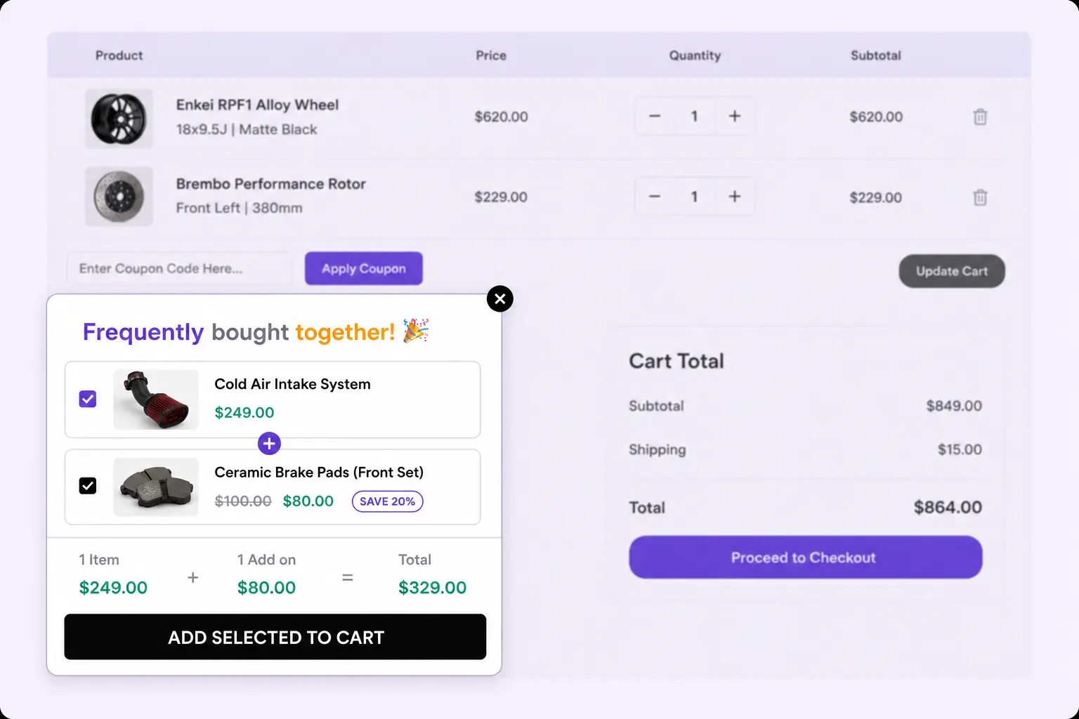 Floating Frequently Bought Together widget pinned to a storefront