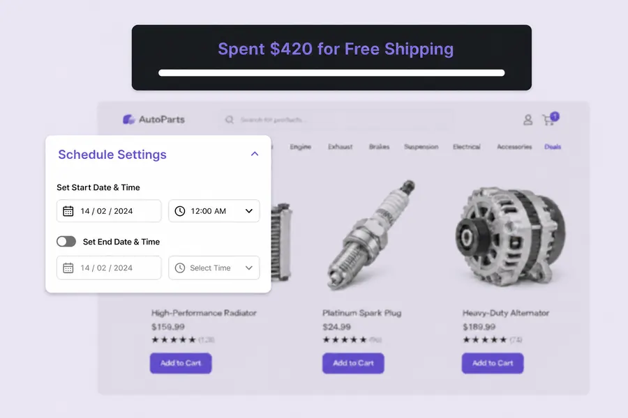 Schedule settings for the free shipping bar