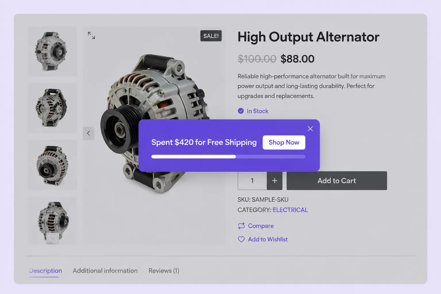 Free shipping popup display mode