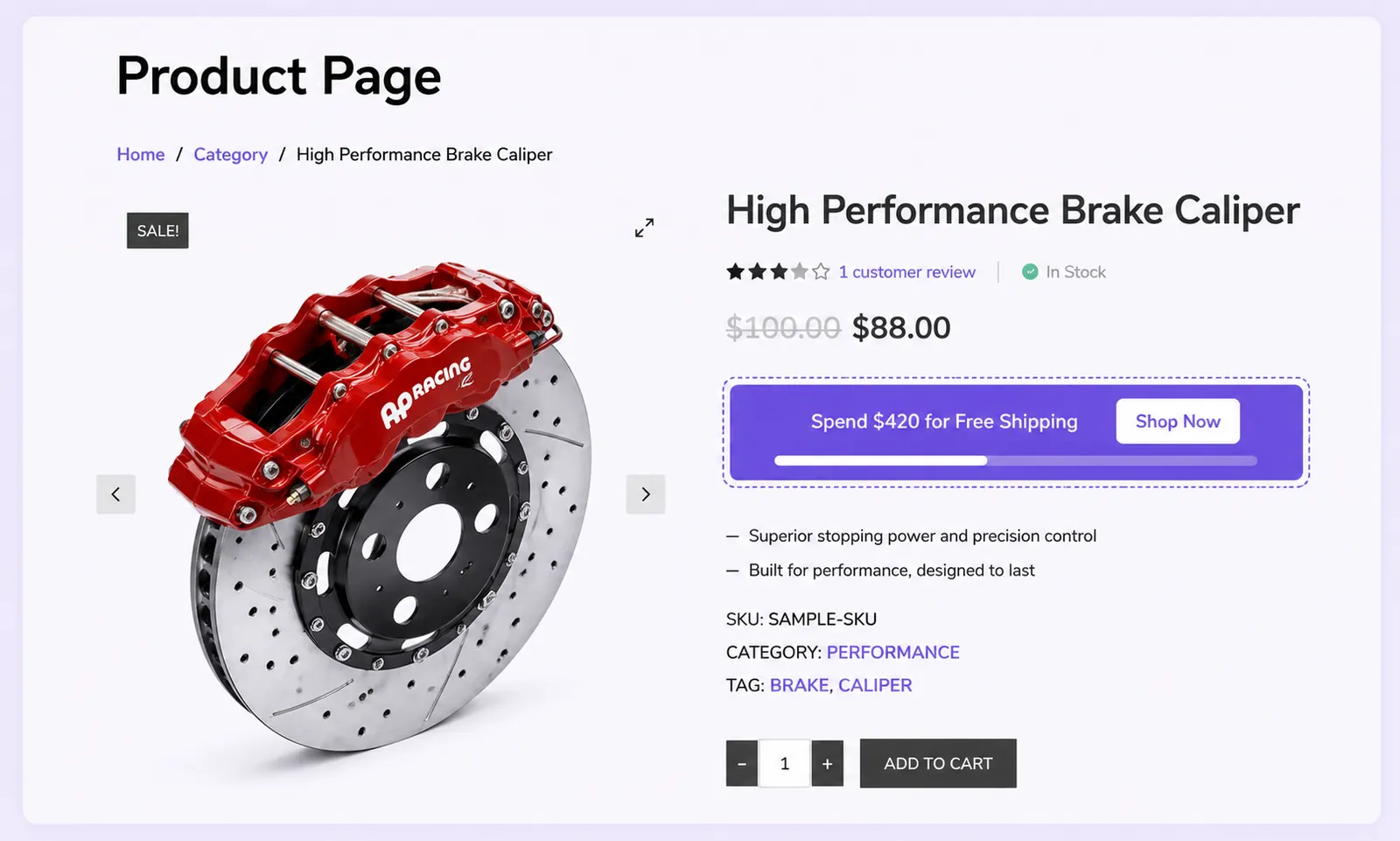 Free shipping progress on product page