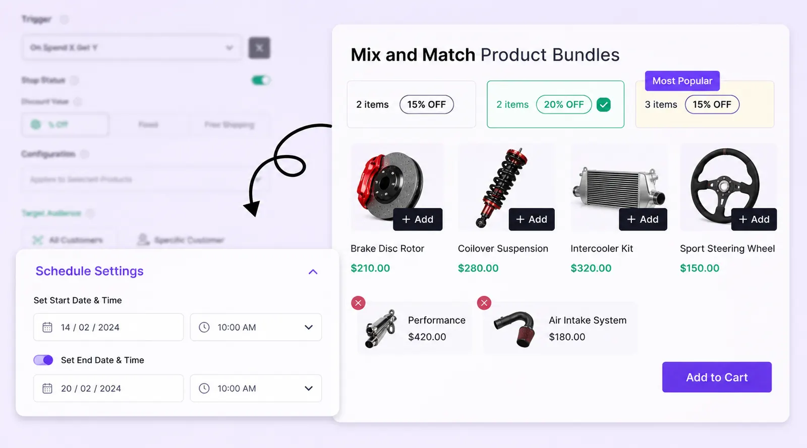 Schedule settings for mix and match bundle campaign