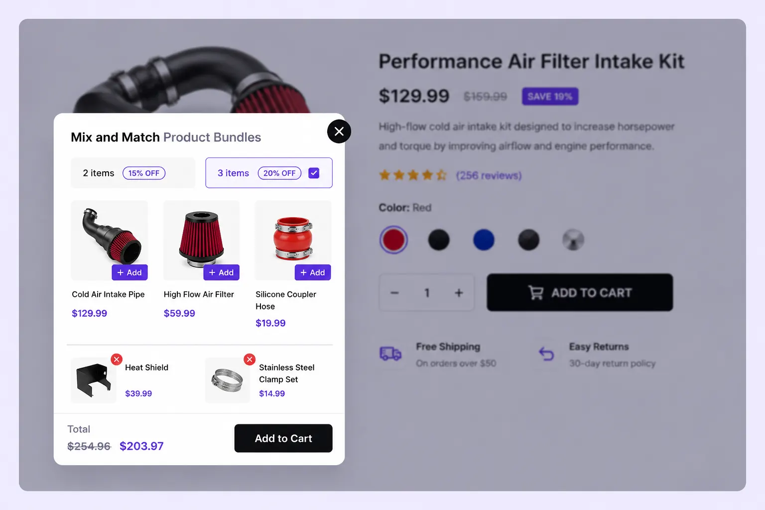 Mix and match bundle displayed as floating widget