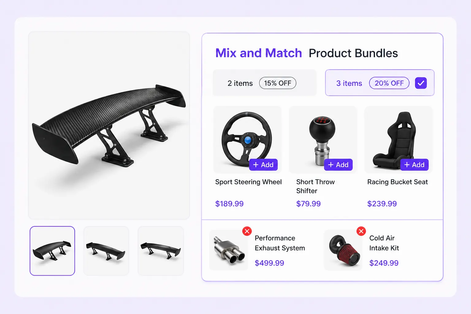 Mix and match bundle displayed in page
