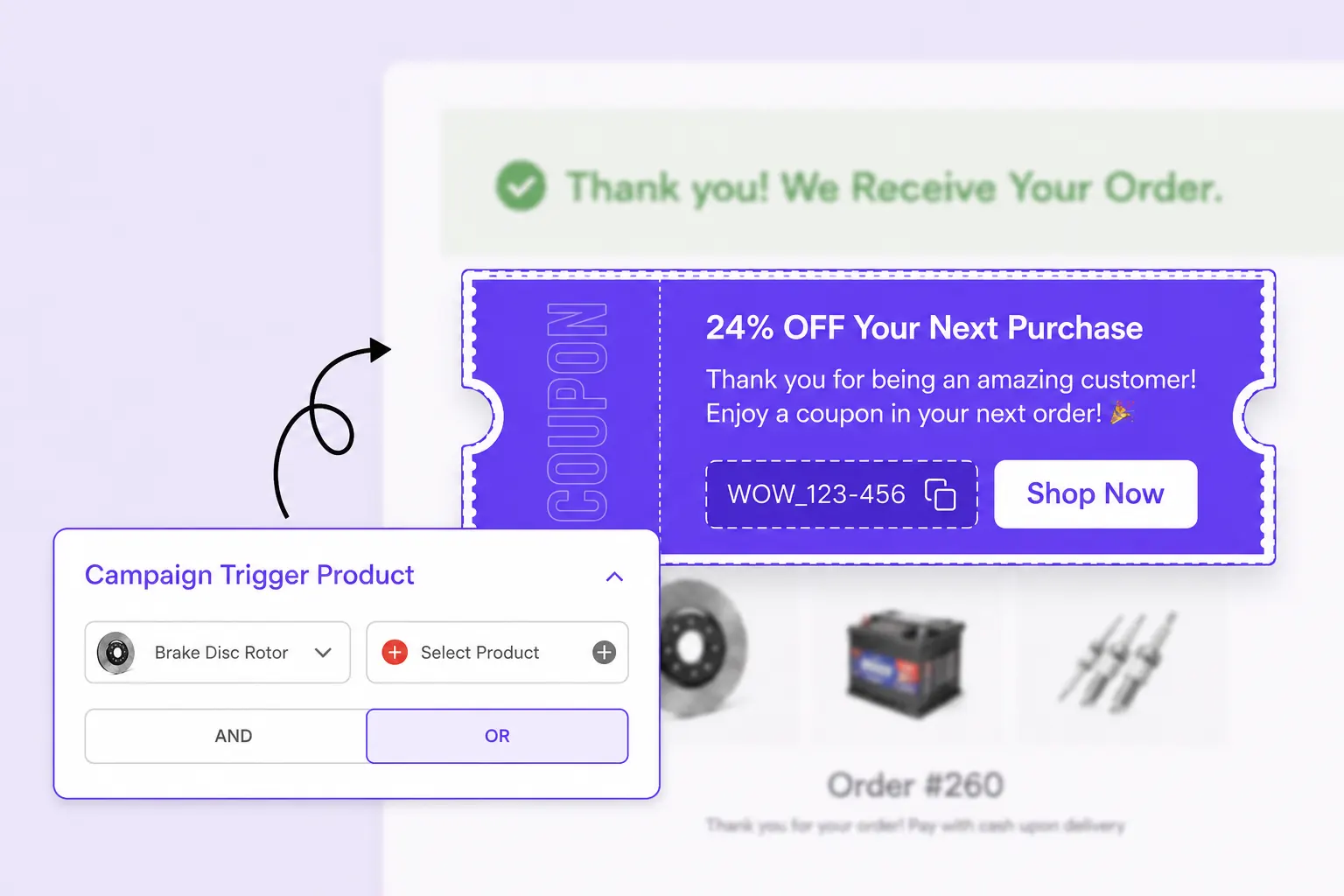 Trigger product selector for next-order coupons