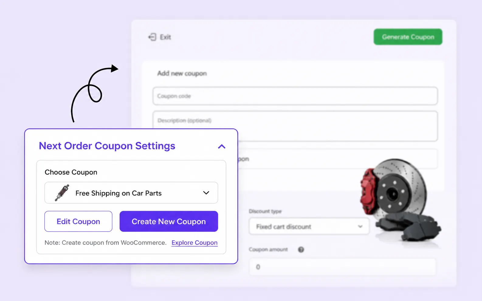 Next order coupon settings for existing or new coupons