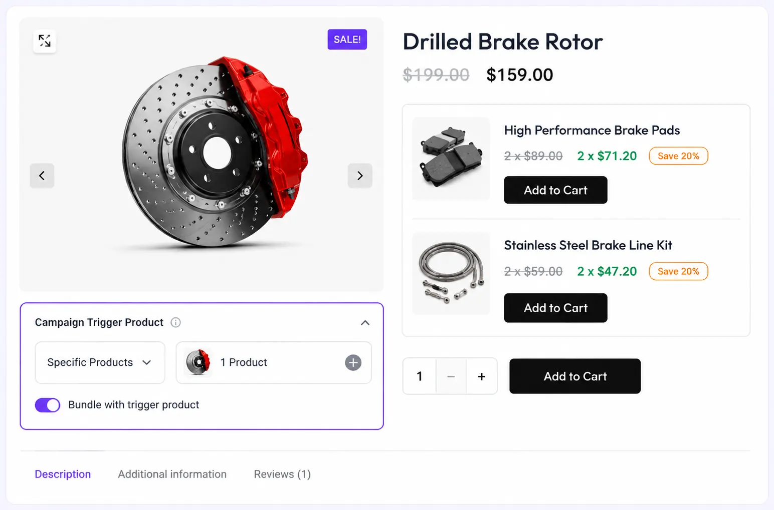 Campaign trigger product configuration on a product page