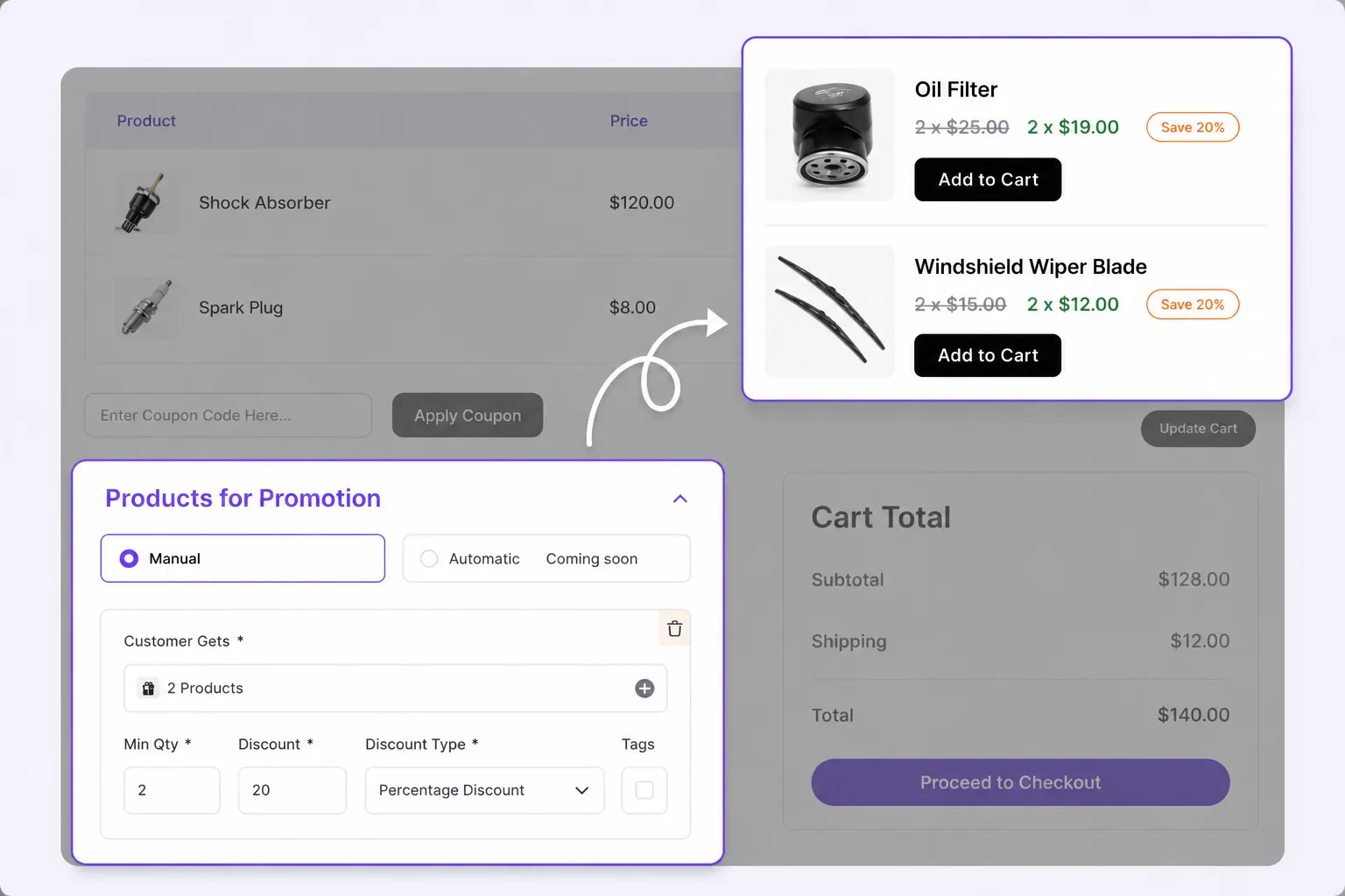 Promotion criteria configuration with discount type and quantity