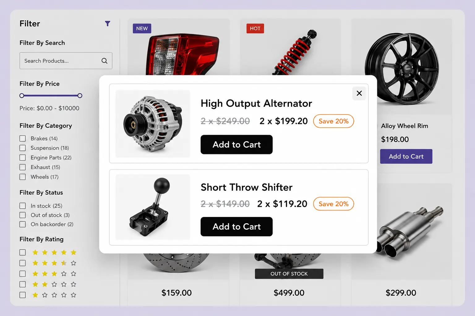 Popup discount campaign overlay on a product listing page