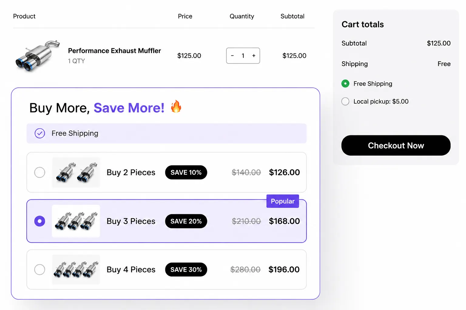 Cart page with quantity discount campaign showing tiered savings