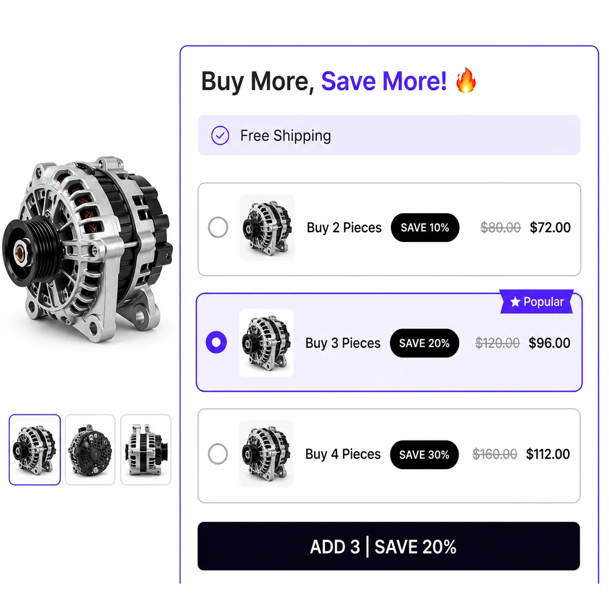 Quantity discount campaign preview showing buy more save more tiers