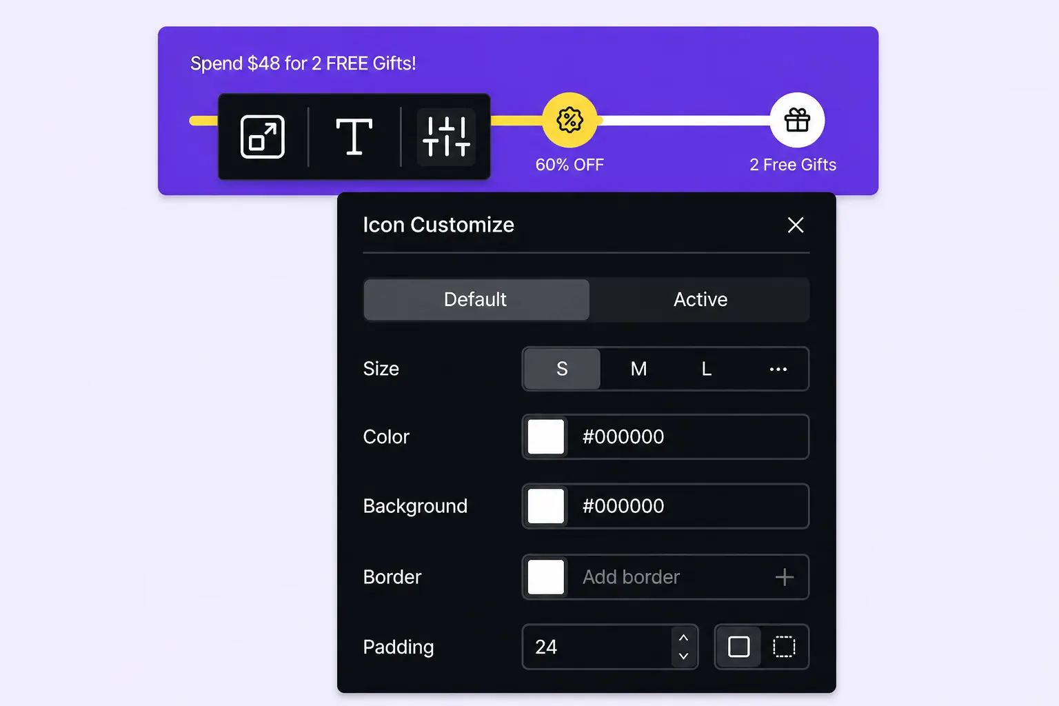 Design customization panel for spending goal bar